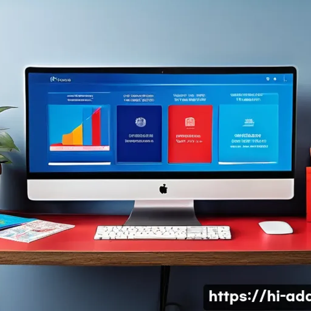 광고디자인 필수 중점 과목 - A vibrant and professional advertising design workspace featuring a modern computer screen displayin...