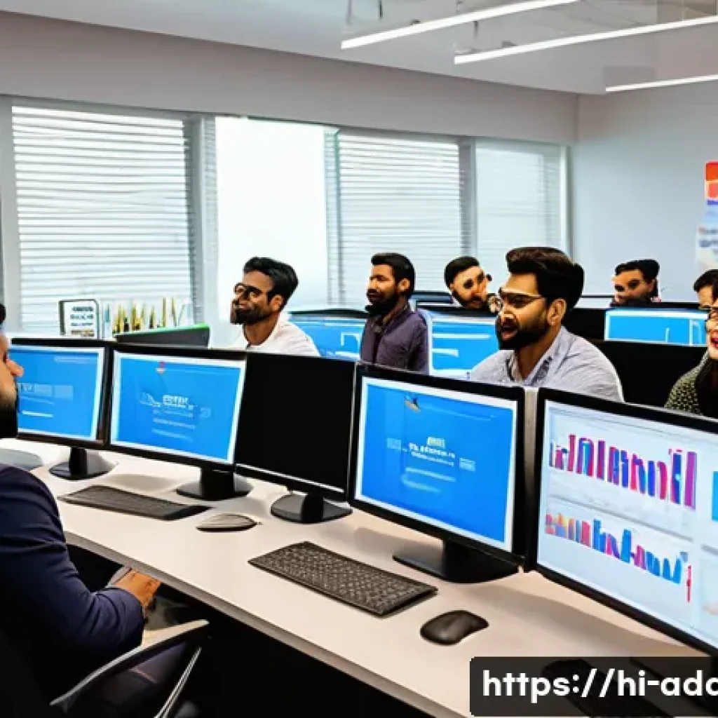 광고디자인과 고객 니즈 파악의 중요성 - A vibrant and engaging digital marketing workspace scene focused on customer research for a Hindi-sp...