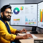 Home 22 광고디자인 관련 자격증의 난이도 순위 - A vibrant digital advertising creative workspace featuring a young Indian designer seated at a moder...
