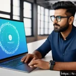 Home 21 광고디자인 최신 소프트웨어 업데이트 - A vibrant digital workspace showing a Hindi-speaking creative professional using advanced AI-powered...